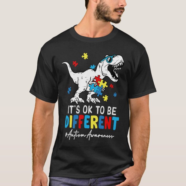 Camiseta Dinosaurios Rex Diferentes Autismo Conciencia Mes  (Anverso)