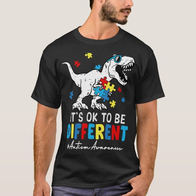 Camiseta Dinosaurios Rex Diferentes Autismo Conciencia Mes  (Anverso)