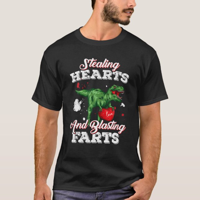 Camiseta Dinosaurios Robando Corazones Y Destrozando Fotos (Anverso)