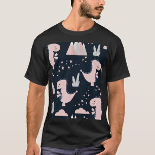Camiseta Dinosaurios rosados, fondo oscuro, lindo