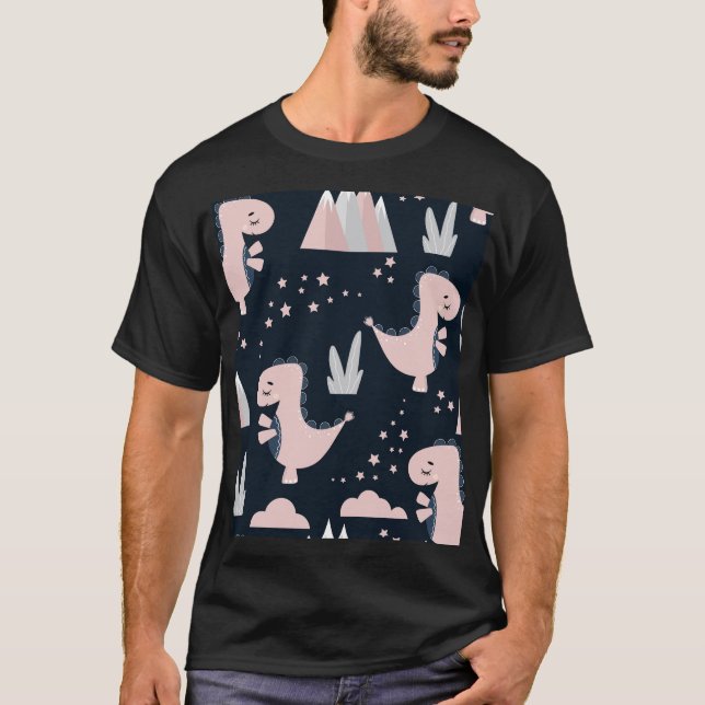Camiseta Dinosaurios rosados, fondo oscuro, lindo (Anverso)