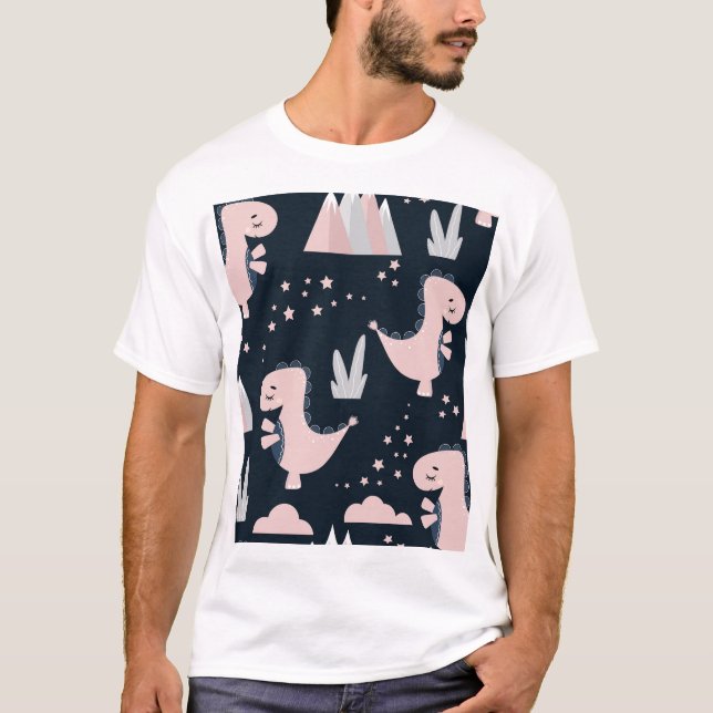 Camiseta Dinosaurios rosados, fondo oscuro, lindo (Anverso)