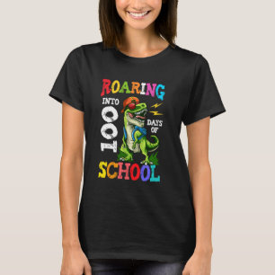 Camiseta Dinosaurios rugiendo 100 días de colegio Feliz 100