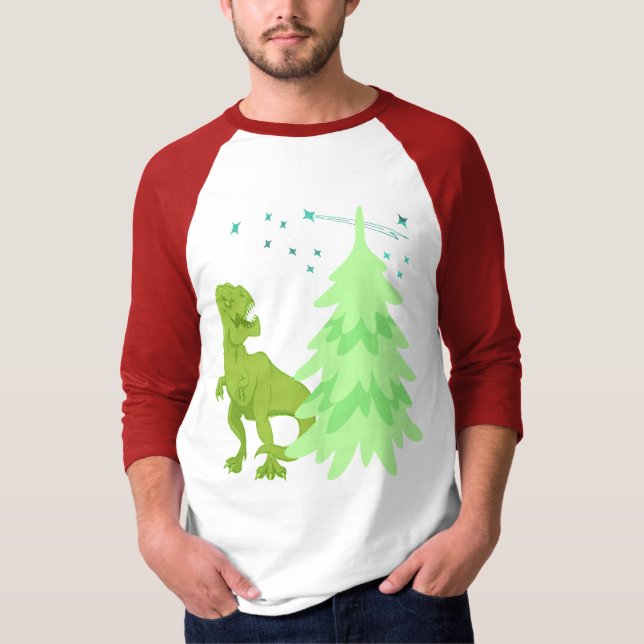 Camiseta Dinosaurios T-rex divertidos, árbol navideño (Anverso)