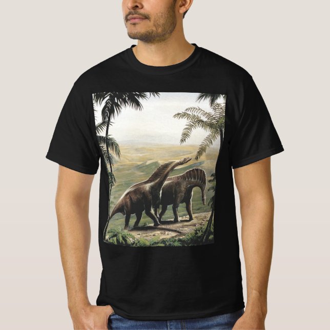 Camiseta Dinosaurios vintage, Amargasaurus con Palmeras (Anverso)