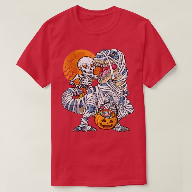 Camiseta Dinosaurs for boys s Skeleton Riding Mummy Pumpkin (Diseño del anverso)