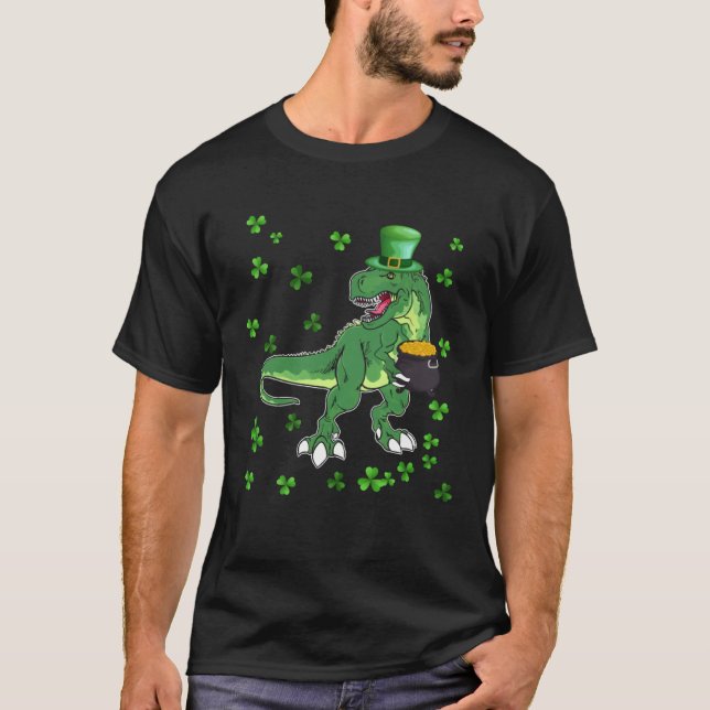Camiseta Dinosaurs  Shamrock Irish Lucky St Patricks Day C (Anverso)