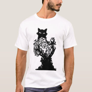 Camiseta Diorama de gato de Halloween con árbol de estrella
