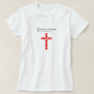 Camiseta Dios Amó Tanto Al Mundo Corazón Rojo Cruz Blanca
