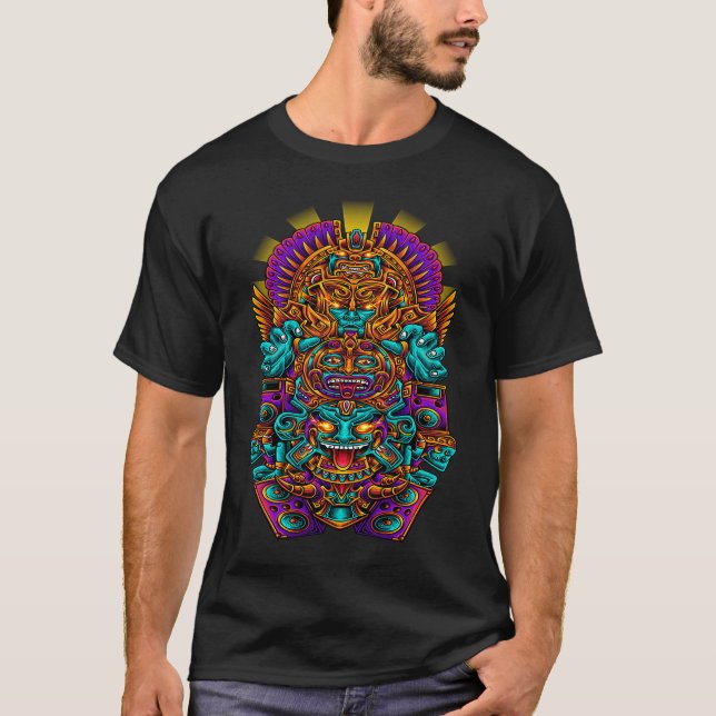 Camiseta DIOS AZTEC DE LA Casa de Rock MUSICAL EDM Rave Dan (Anverso)