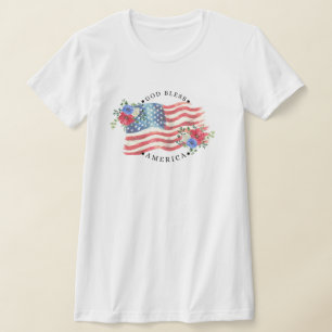 Camiseta Dios bendiga a América con bandera de acuarela y f