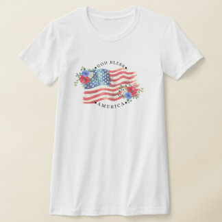 Camiseta Dios bendiga a América con bandera de acuarela y f
