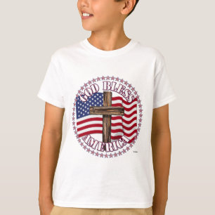 Camiseta Dios bendiga a América y cruz con bandera de EE. U