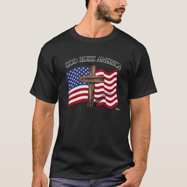 Camiseta DIOS BENDIGA A ESTADOS UNIDOS con cruz escarpada y (Anverso)