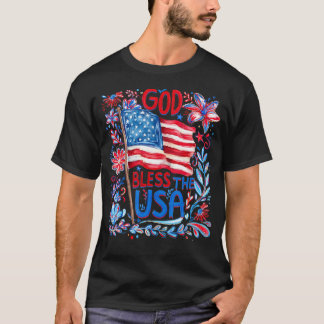Camiseta Dios Bendiga a Estados Unidos Floral Patriótico 4