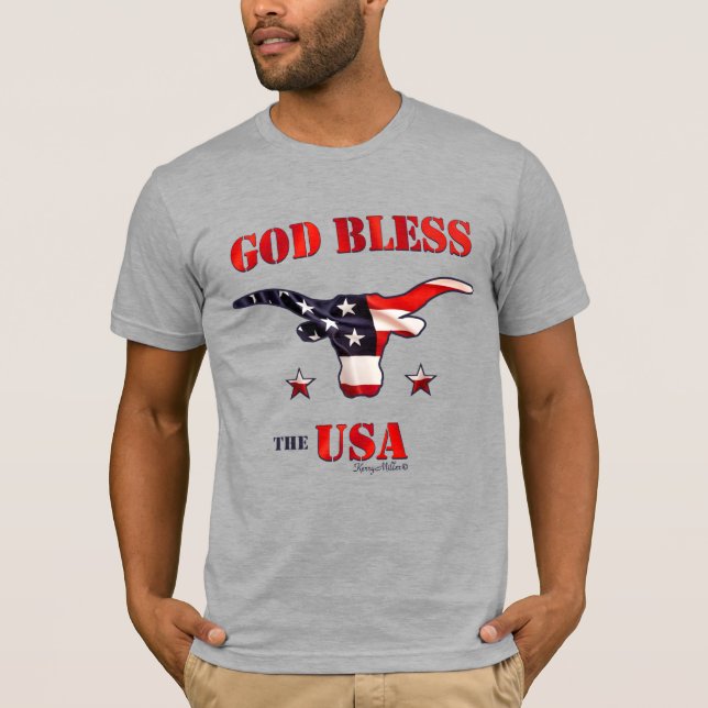 Camiseta Dios bendiga a Estados Unidos - Longhorn Steer (Anverso)