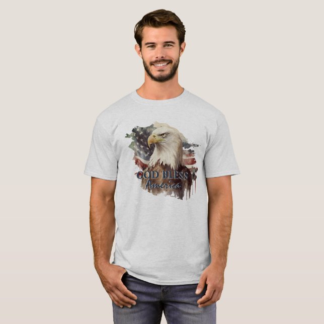 Camiseta Dios bendiga a Estados Unidos Patriótico Águila Ac (Anverso completo)