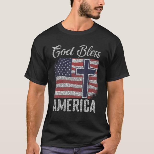 Camiseta Dios bendiga a Estados Unidos Patriótico Bandera E (Anverso)