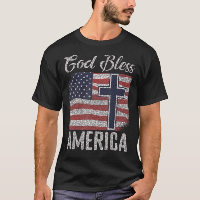 Camiseta Dios bendiga a Estados Unidos Patriótico Bandera E (Anverso)