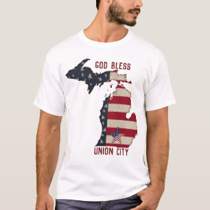 Camiseta Dios bendiga a la Union City Michigan Patriótico