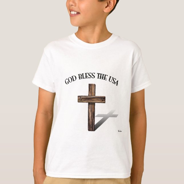 Camiseta DIOS BENDIGA A LOS EE. UU. con cruz robusta (Anverso)