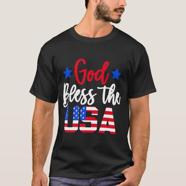 Camiseta Dios Bendiga A Los Estados Unidos 4 De Julio Bande (Anverso)