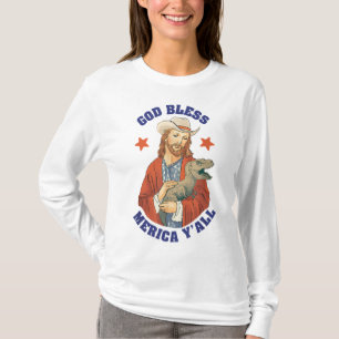 Camiseta Dios bendiga a Merica y a Jesús Dinosaurio Cowboy