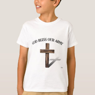 Camiseta DIOS BENDIGA A NUESTRO EJÉRCITO con cruz escarpada