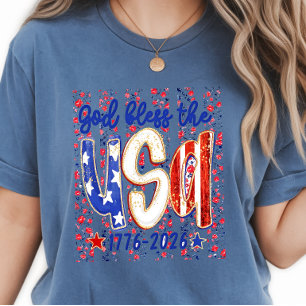 Camiseta Dios-Bendiga-EEUU- Floreado Tonto 4 de Julio