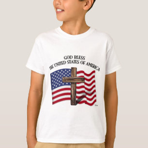 Camiseta DIOS BENDIGA ESTADOS UNIDOS DE AMÉRICA cruz bander