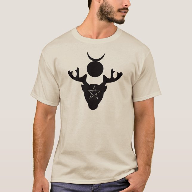 Camiseta Dios de cuernos Cernunnos, silueta negra de Wiccan (Anverso)