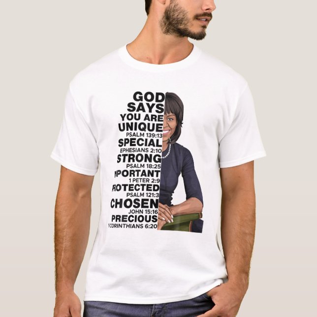 Camiseta Dios dice a Michelle Obama Mujeres Historia Mes Am (Anverso)