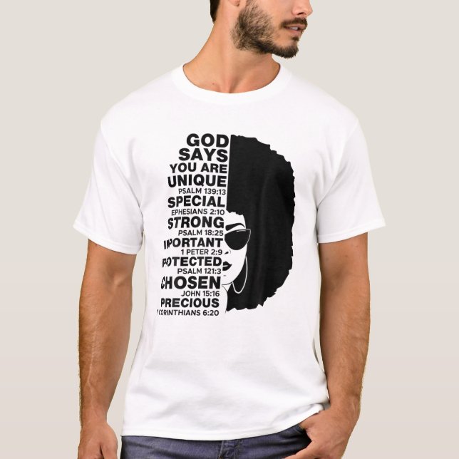 Camiseta Dios dice que Melanin Chica Chica del Día Internac (Anverso)