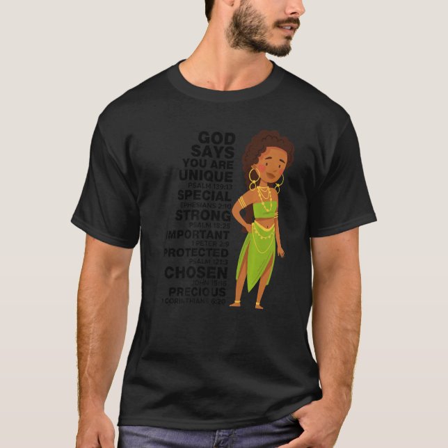 Camiseta Dios dice que Melanin Chica Chica del Día Internac (Anverso)