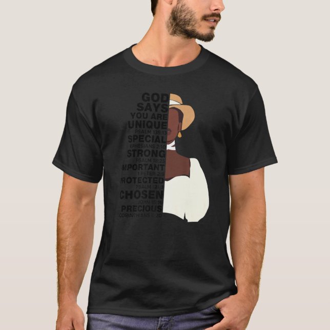 Camiseta Dios dice que Melanin Chica Chica del Día Internac (Anverso)
