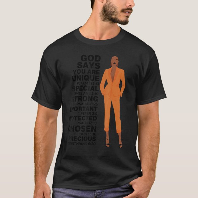 Camiseta Dios dice que Melanin Chica Chica del Día Internac (Anverso)