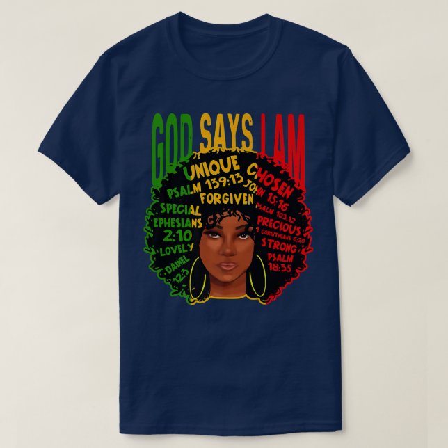 Camiseta Dios dice que soy afroamericanas mujeres negras Ju (Diseño del anverso)