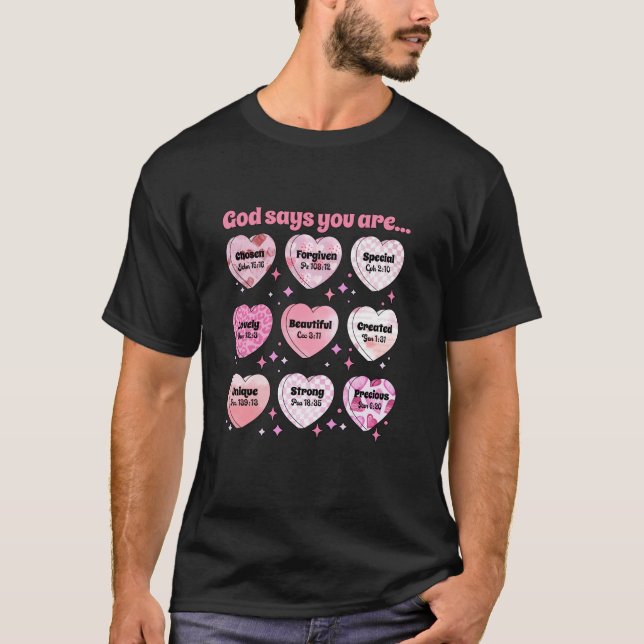 Camiseta Dios dice que soy cristiano Día de San Valentín de (Anverso)