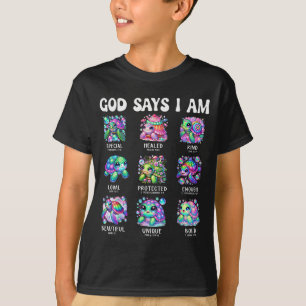 Camiseta Dios dice que soy diseño de escritura de tortuga m