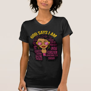 Camiseta Dios dice que soy mujer cristiana negra Melanin Si