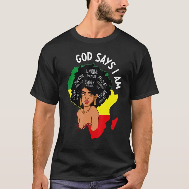 Camiseta Dios dice que soy mujer negra en el mes de la hist (Anverso)