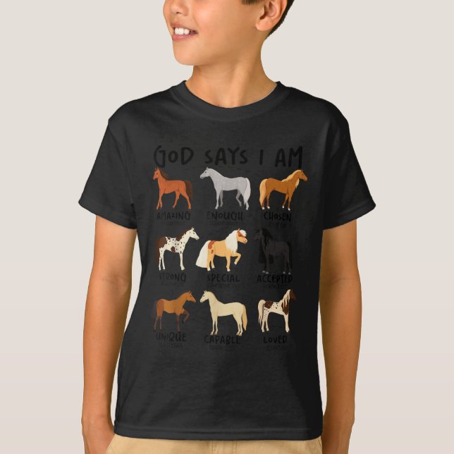 Camiseta Dios dice que soy un caballo mujeres cristianas Ch (Anverso)
