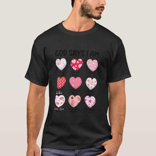 Camiseta Dios dice que soy Valentine Heart Candy Bible Vers (Anverso)