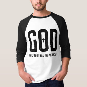 Camiseta Dios el superhéroe original cruz bíblica 3/4 hombr