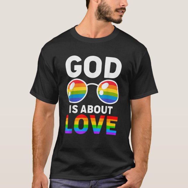Camiseta Dios es amor LGBT gafas de sol cristianas Rainbow  (Anverso)
