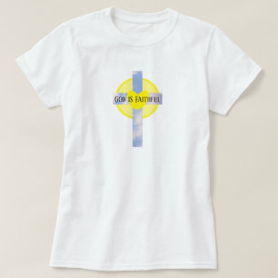 Camiseta Dios es fiel entre cristianos amarillo y azul