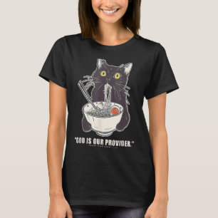 Camiseta Dios es Proveedor Gato Divertido Comiendo Ramen Ja