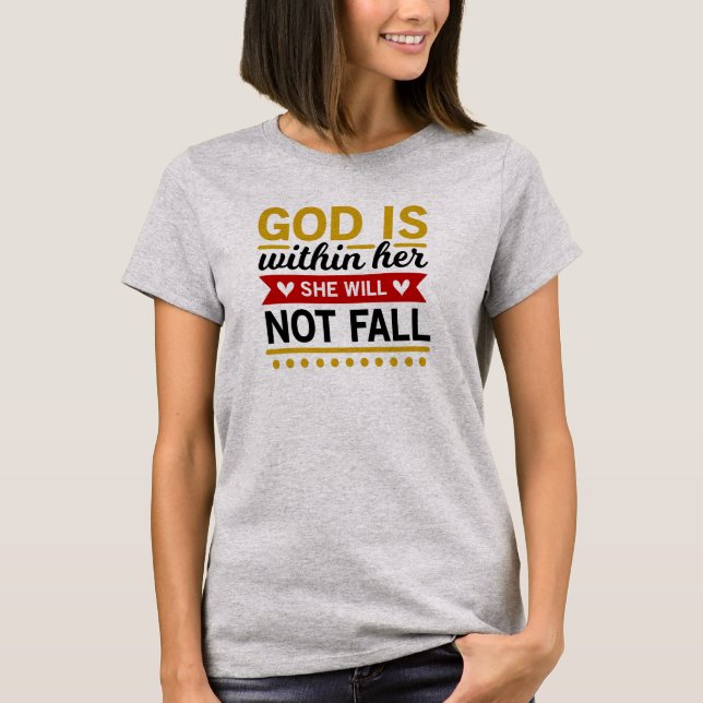 Camiseta Dios está dentro de ella, ella no caerá cristiana (Anverso)