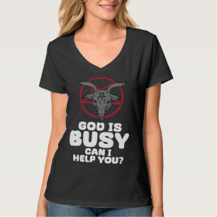 Camiseta Dios Está Ocupado Puedo Ayudarte Satán Demonio Dia