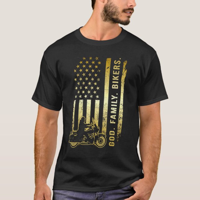 Camiseta Dios Familia Bicicletas Bandera Americana Motocicl (Anverso)